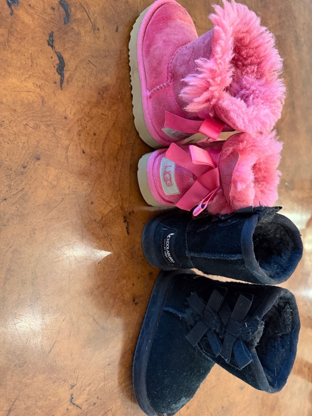 UGG Kids Pink and Black Bow Back Shearling Boots bundle size 6 toddler girls